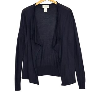 Mary McFadden Womens Sweater S Navy Blue Lightweight Open Drape Classic Preppy